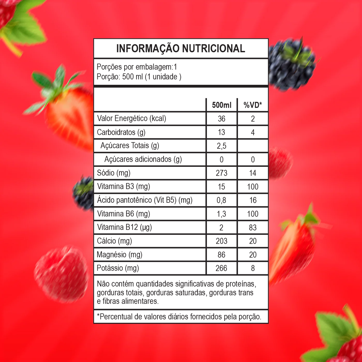 VITAL HYDRATION - Bebida Isotônica - Frutas Vermelhas (6 unidades)